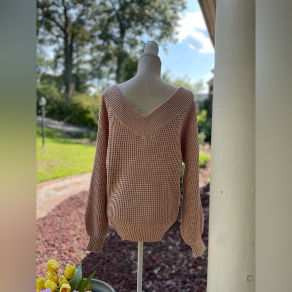 NWOT Blush/Dusty Pink Waffle-knit Double V-Neck Sweater. XS - Picture 5 of 13